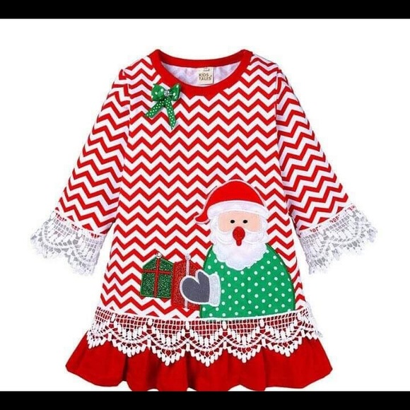 Red and White Striped GIrls Santa Dress - Picture 1 of 1